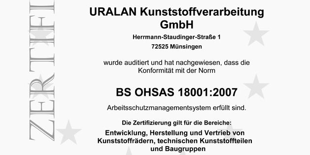 Certificate Zertifikat BS OHSAS